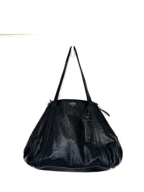 Fossil Goat Leather Tote Bag Gwen Shopper Side Zip Black